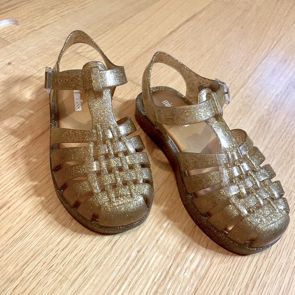 Mini Melissa Gold Possession Jelly Sandals size little kid 11